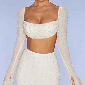 Oh Polly Embellished Pearl Set - La Desirade top + Belle Ile mini skirt